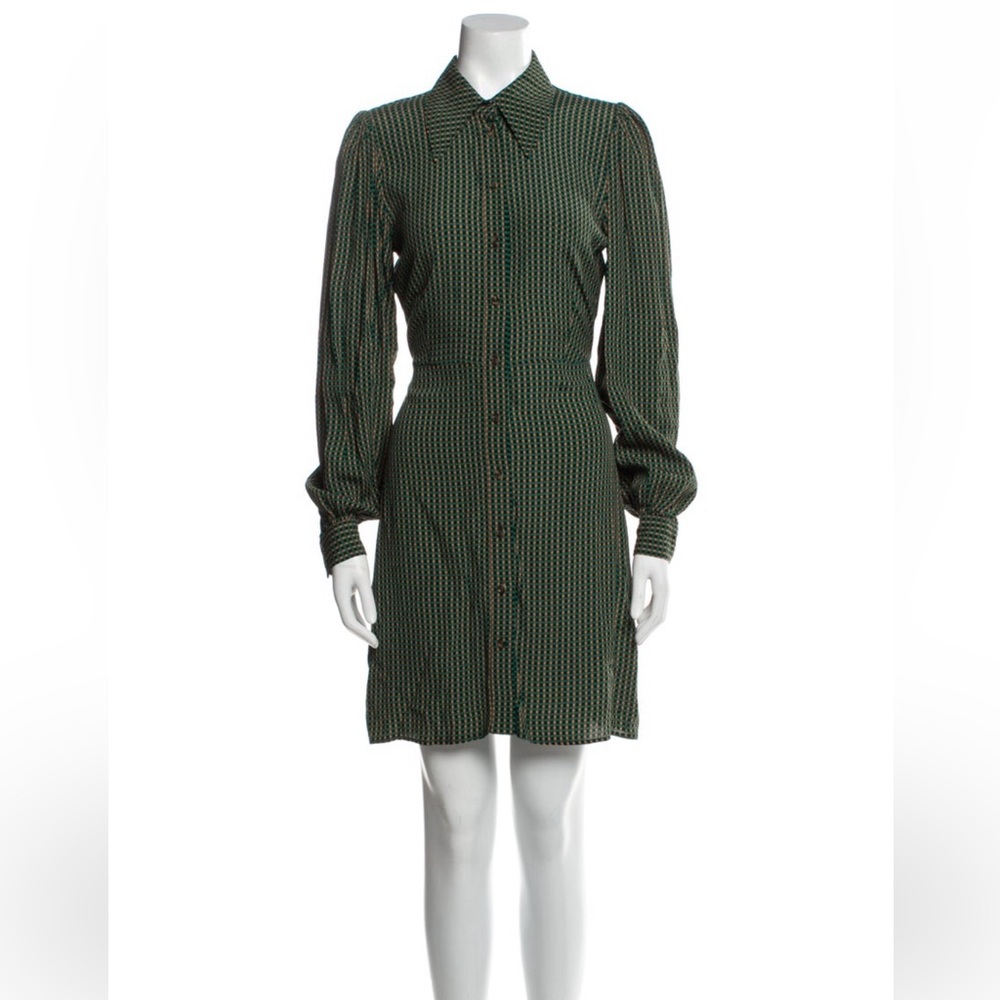 Ganni Responsible Gingham Mini Green Shirt Dress